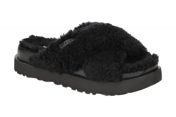 UGG FUZZ SUGAR CROSS SLIDE 1120860 BLK schwarz - bequeme Pantolette f?r Damen